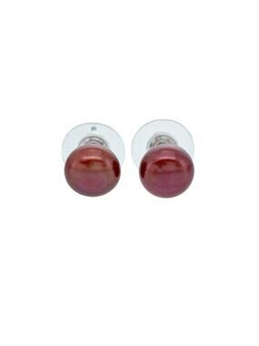Vintage Sterling Silver 925 8.5mm Synthetic Red Pearl Stud Earrings